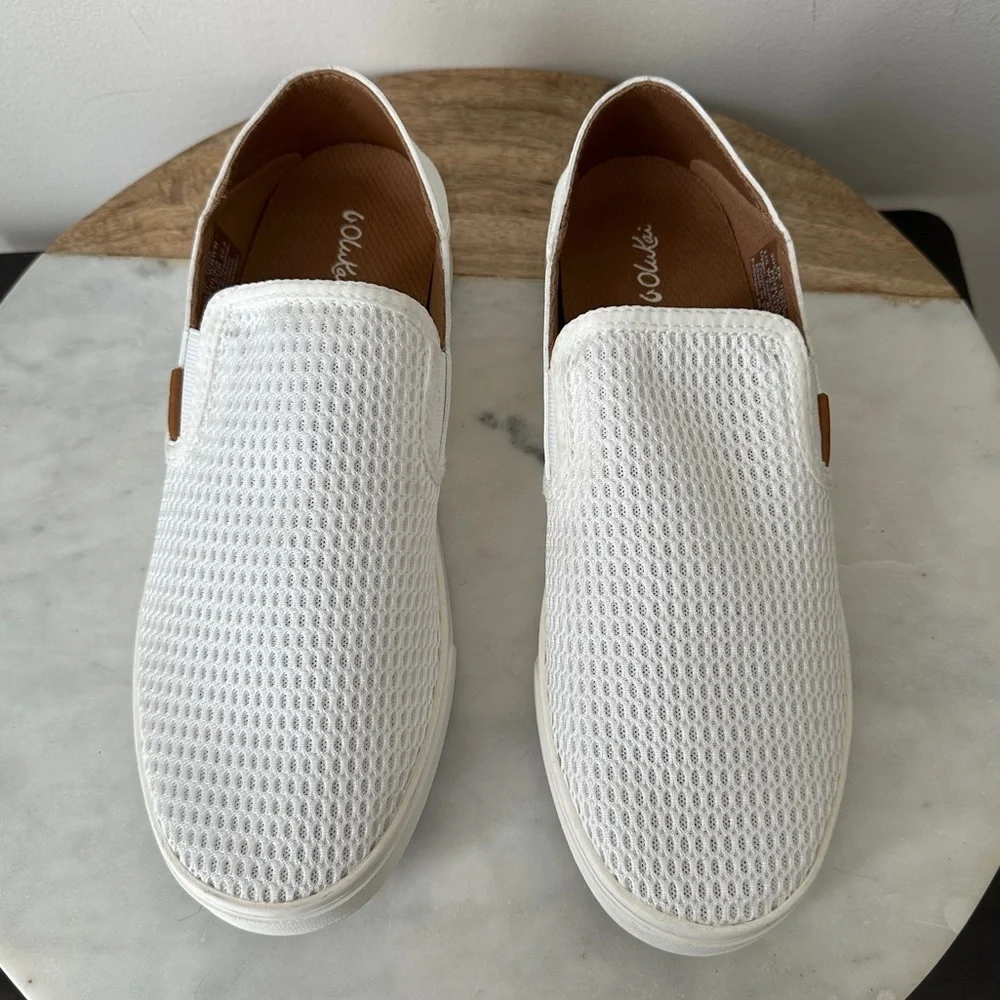 Olukai Pehuea Slip-On Shoes in Bright White Breathable slip on Sneakers 9.5